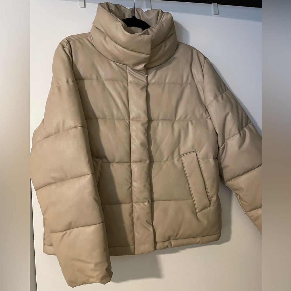 Women's Vegan Leather Puffer Jacket